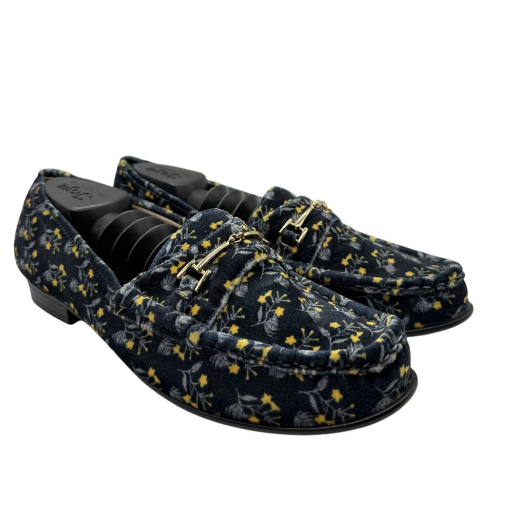 Cabi Carnaby Floral Blue Velvet Gold Horsebit Loafer, 9